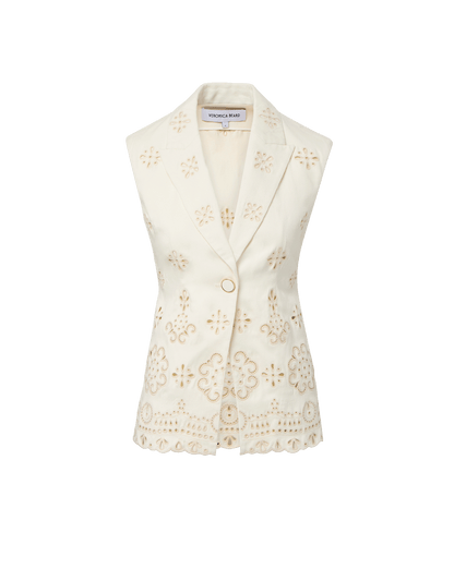 Veronica Beard | Townes Eyelet Vest in Dove Dove White