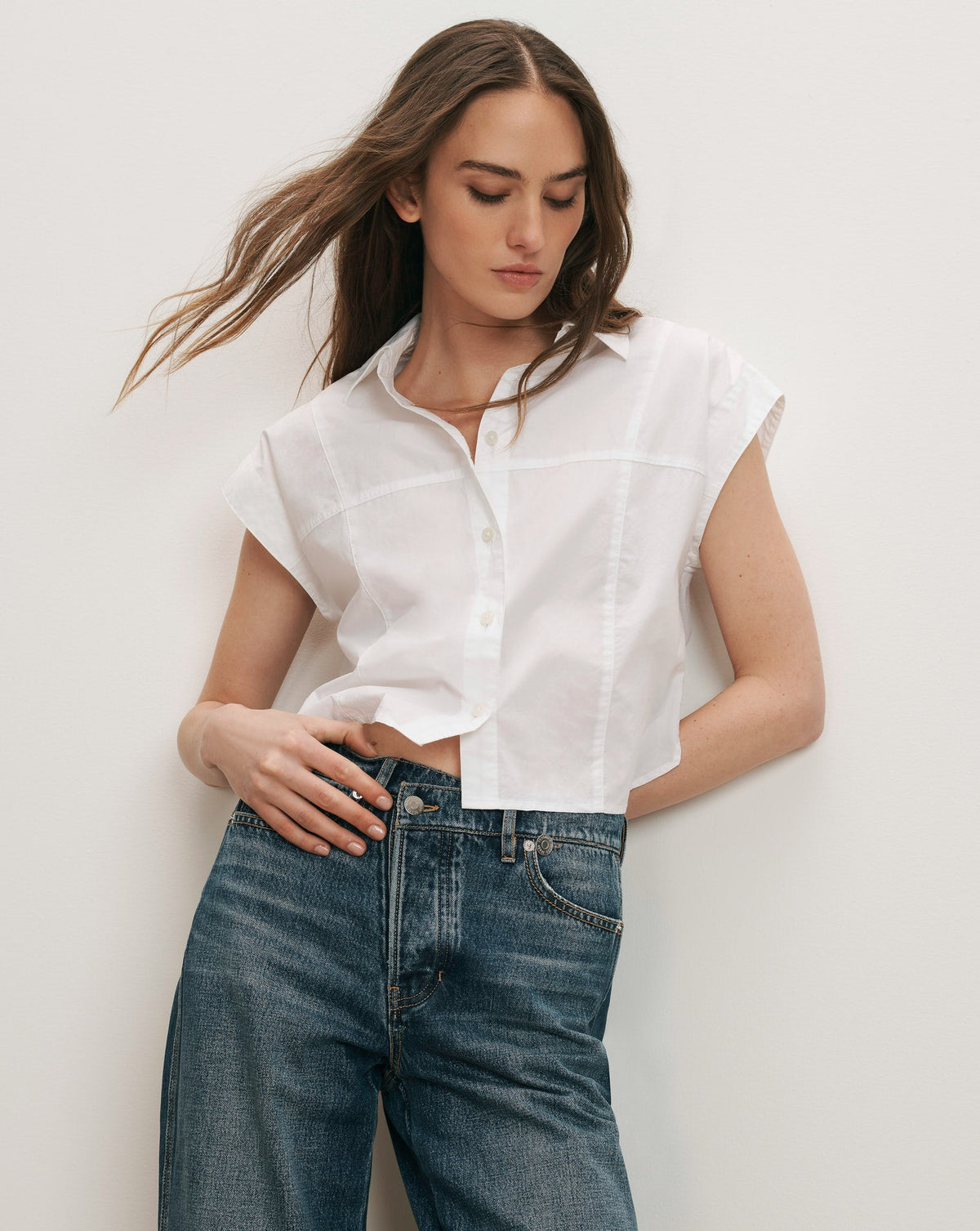 Veronica Beard | Nestor Cropped Button-Down Shirt in White White