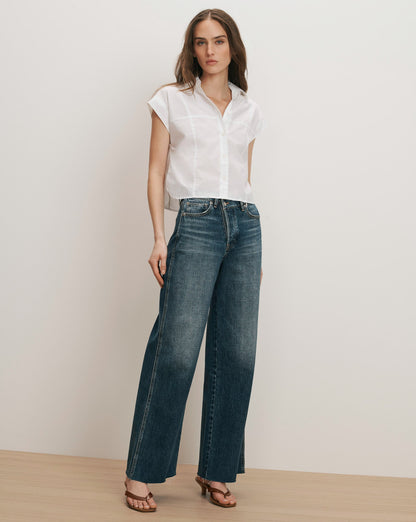 Veronica Beard | Nestor Cropped Button-Down Shirt in White White