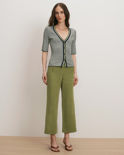 Veronica Beard | Calliope Knit Button-Front Top in Navy Chevron /Cactus/Off-White Navy/Cactus/Off-White