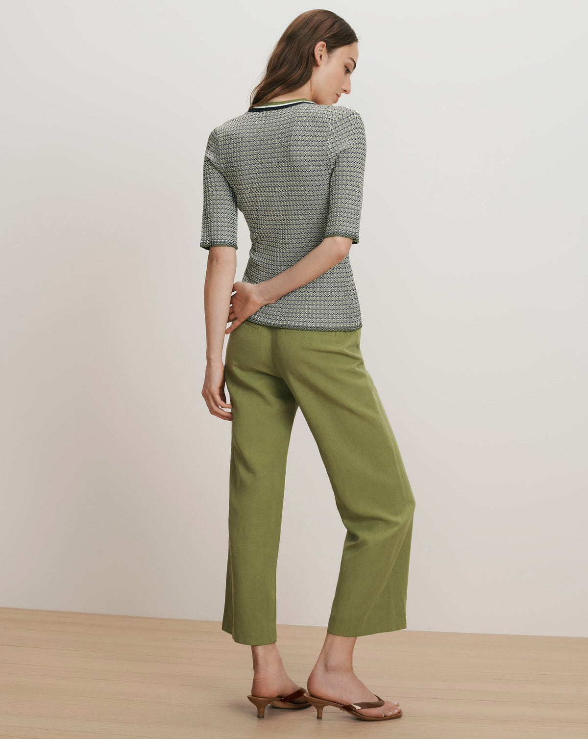 Veronica Beard | Calliope Knit Button-Front Top in Navy Chevron /Cactus/Off-White Navy/Cactus/Off-White