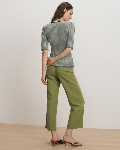 Veronica Beard | Calliope Knit Button-Front Top in Navy Chevron /Cactus/Off-White Navy/Cactus/Off-White
