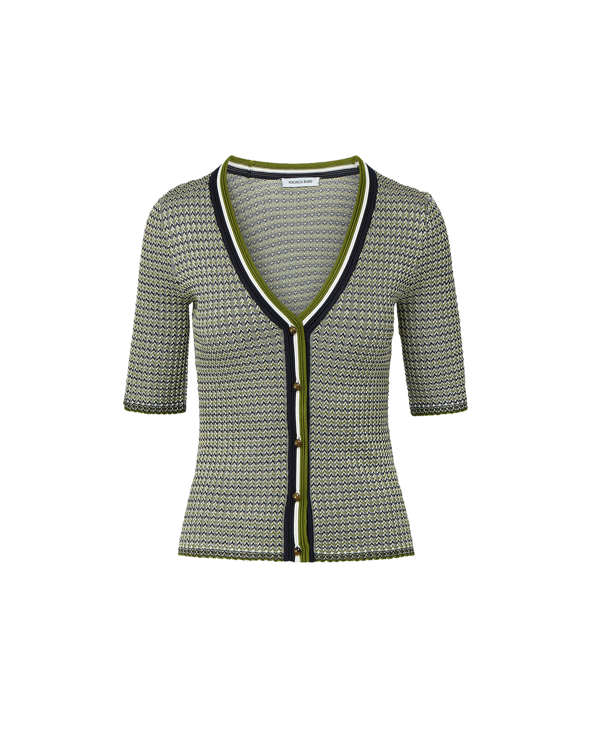 Veronica Beard | Calliope Knit Button-Front Top in Navy Chevron /Cactus/Off-White Navy/Cactus/Off-White