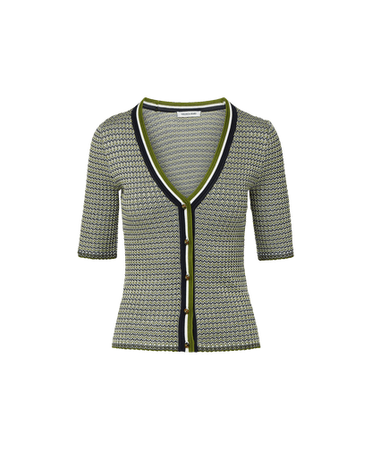 Veronica Beard | Calliope Knit Button-Front Top in Navy Chevron /Cactus/Off-White Navy/Cactus/Off-White