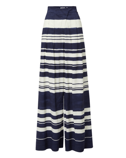Veronica Beard | Heron Crossover Waistband Pant in Navy & Dove Stripes Navy/Dove White