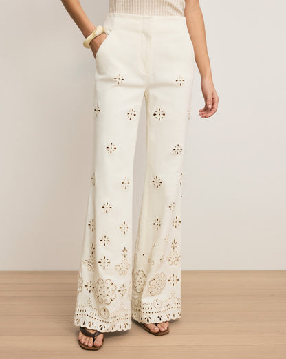 Veronica Beard | Komi High-Rise Eyelet Pant in Dove Dove White