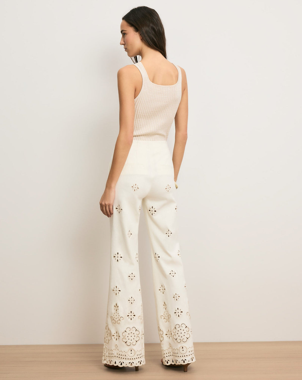 Veronica Beard | Komi High-Rise Eyelet Pant in Dove Dove White