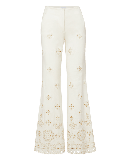 Veronica Beard | Komi High-Rise Eyelet Pant in Dove Dove White