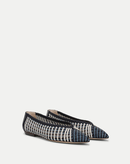 Veronica Beard | Bancroft Woven Leather Flat in Blue Multi Blue Multi