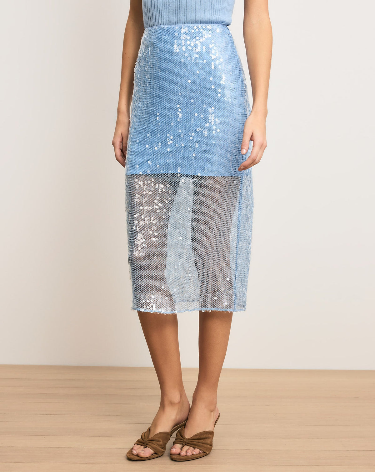 Veronica Beard | Allora Sheer Sequin Midi Skirt in Blue Jay Blue Jay