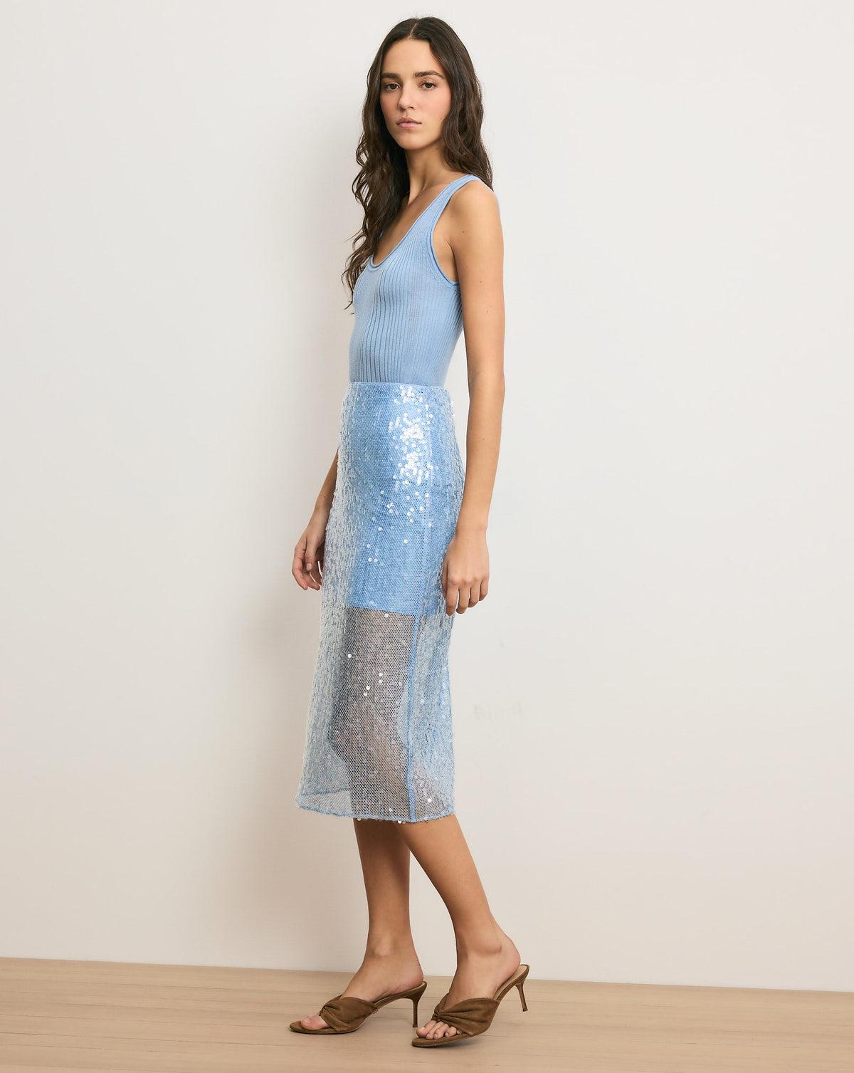 Veronica Beard | Allora Sheer Sequin Midi Skirt in Blue Jay Blue Jay