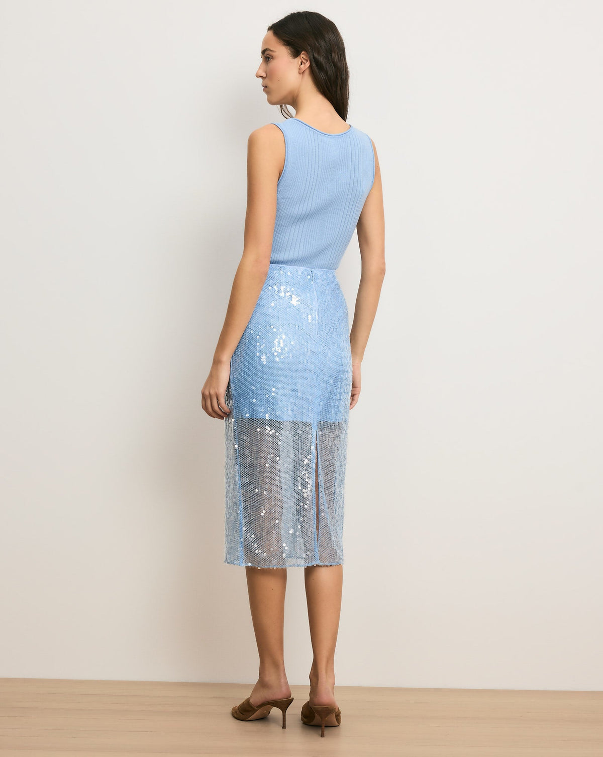Veronica Beard | Allora Sheer Sequin Midi Skirt in Blue Jay Blue Jay