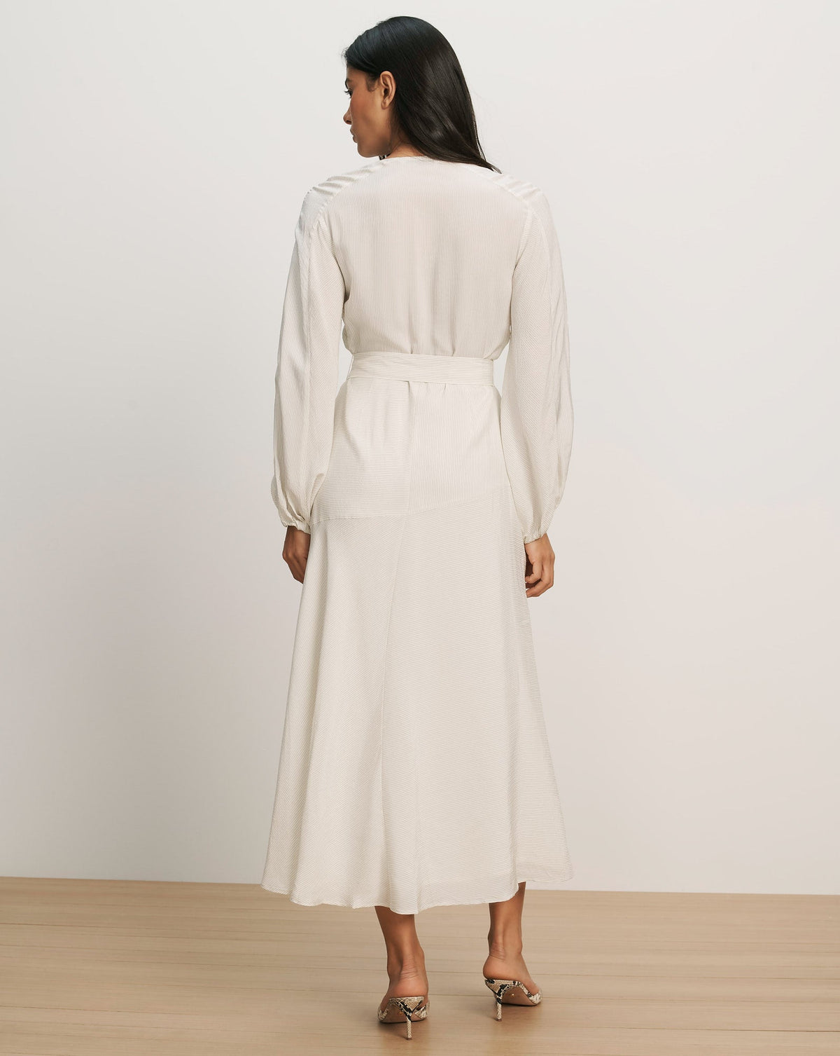 Veronica Beard | Seneca Bishop-Sleeve Midi Dress in Dove White Dove White