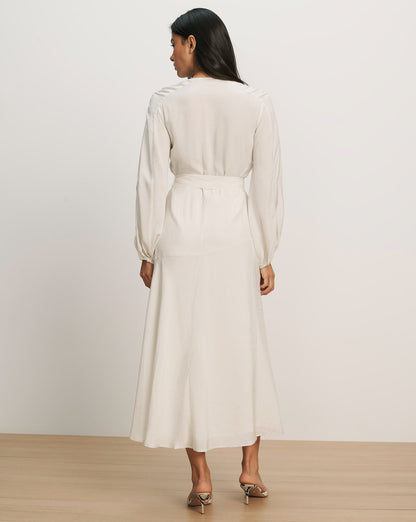Veronica Beard | Seneca Bishop-Sleeve Midi Dress in Dove White Dove White