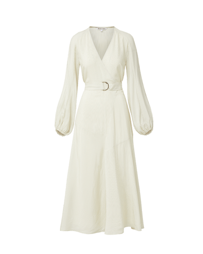 Veronica Beard | Seneca Bishop-Sleeve Midi Dress in Dove White Dove White
