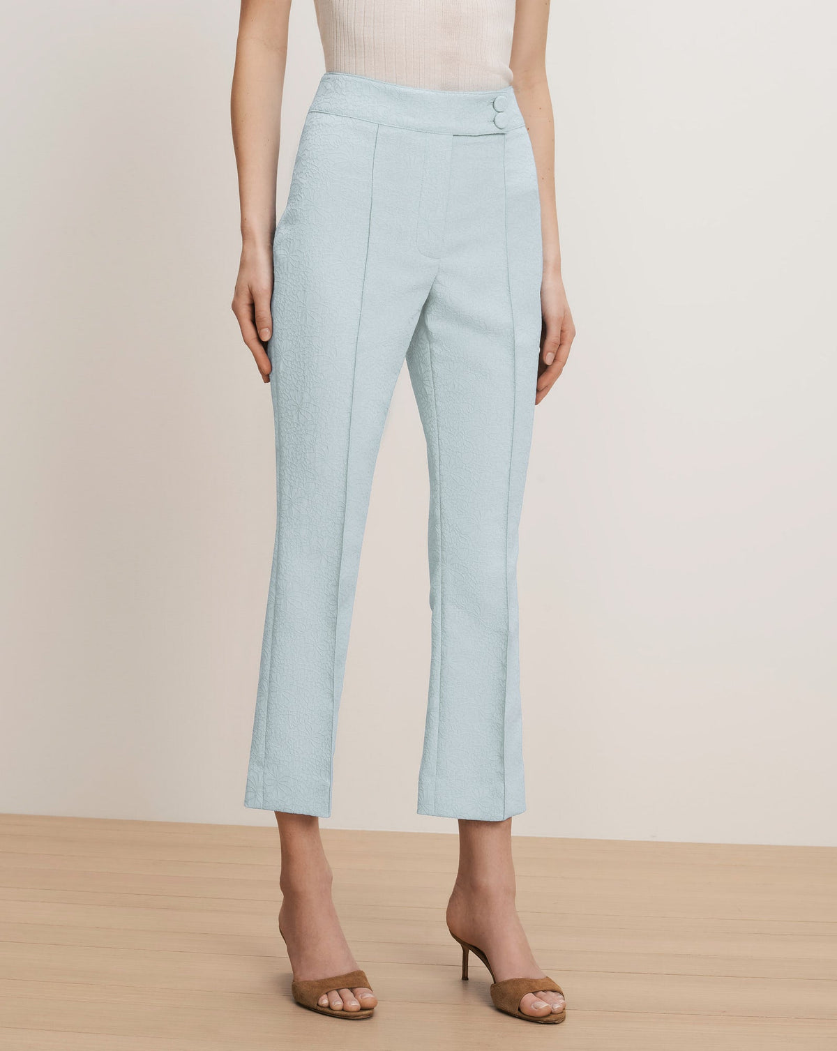 Veronica Beard | Dell Jacquard Slim-Leg Pant in Blue Stream Blue Stream
