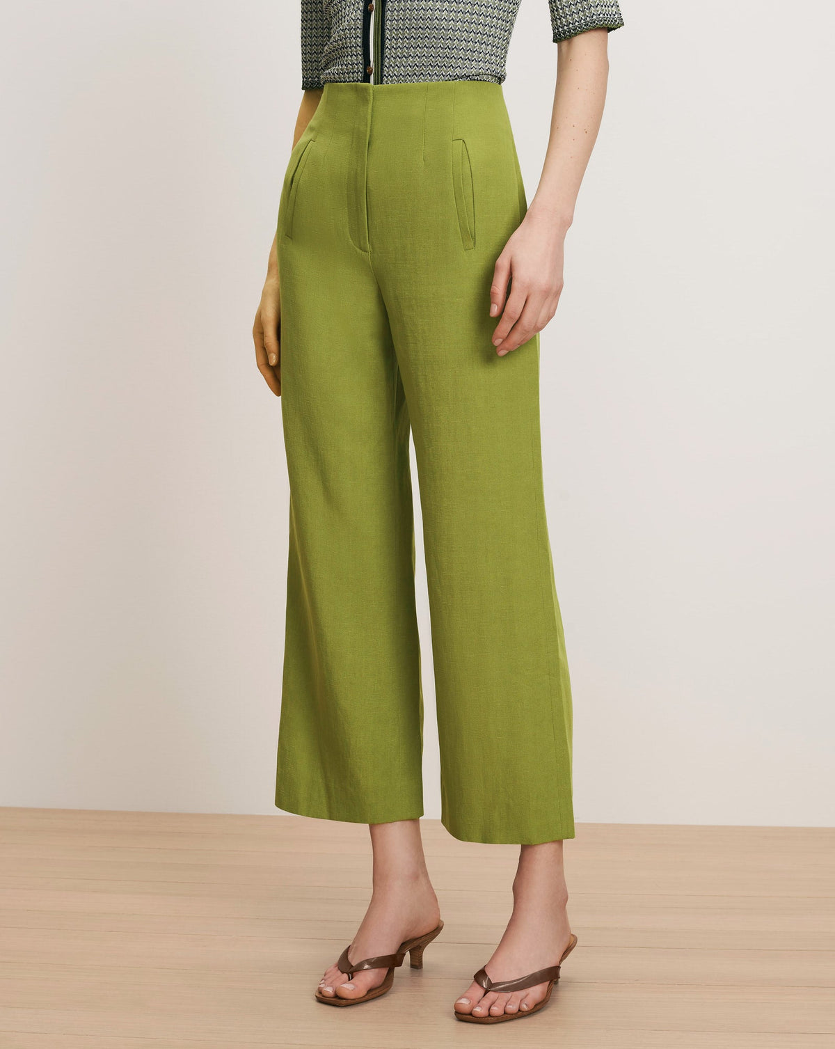 Veronica Beard | Dova Wide-Leg Linen Pant in Cactus Cactus
