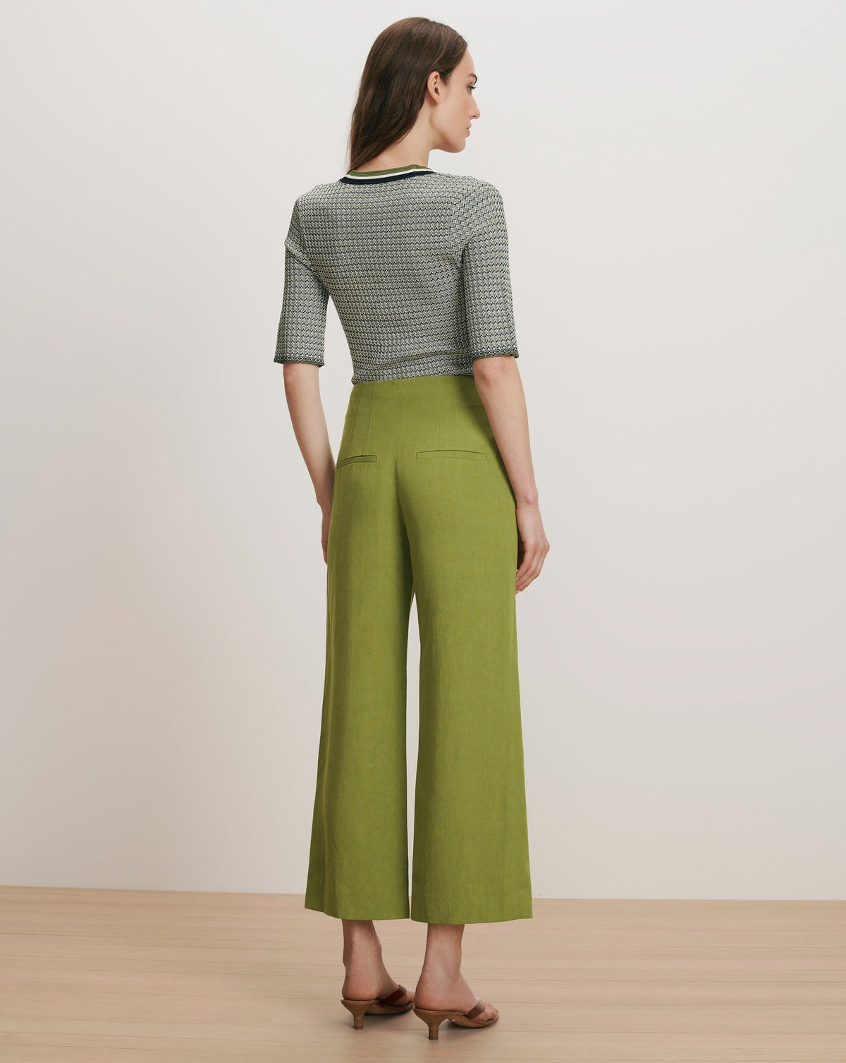 Veronica Beard | Dova Wide-Leg Linen Pant in Cactus Cactus