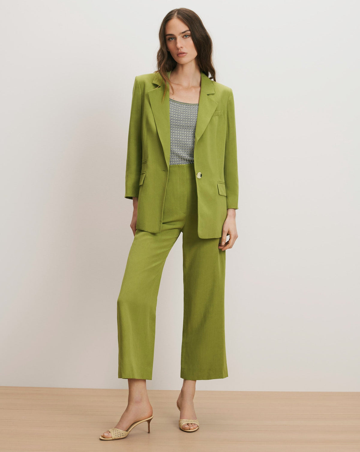 Veronica Beard | Dova Wide-Leg Linen Pant in Cactus Cactus