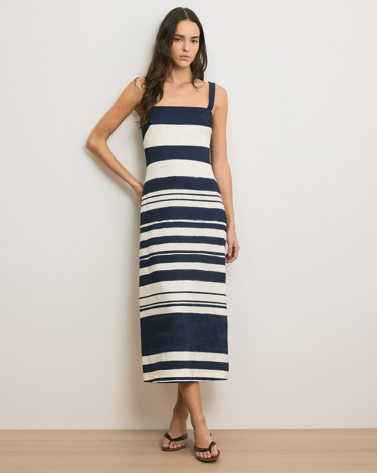 Veronica Beard | Ella Striped Midi Dress in Navy & Dove Stripes Navy/Dove White