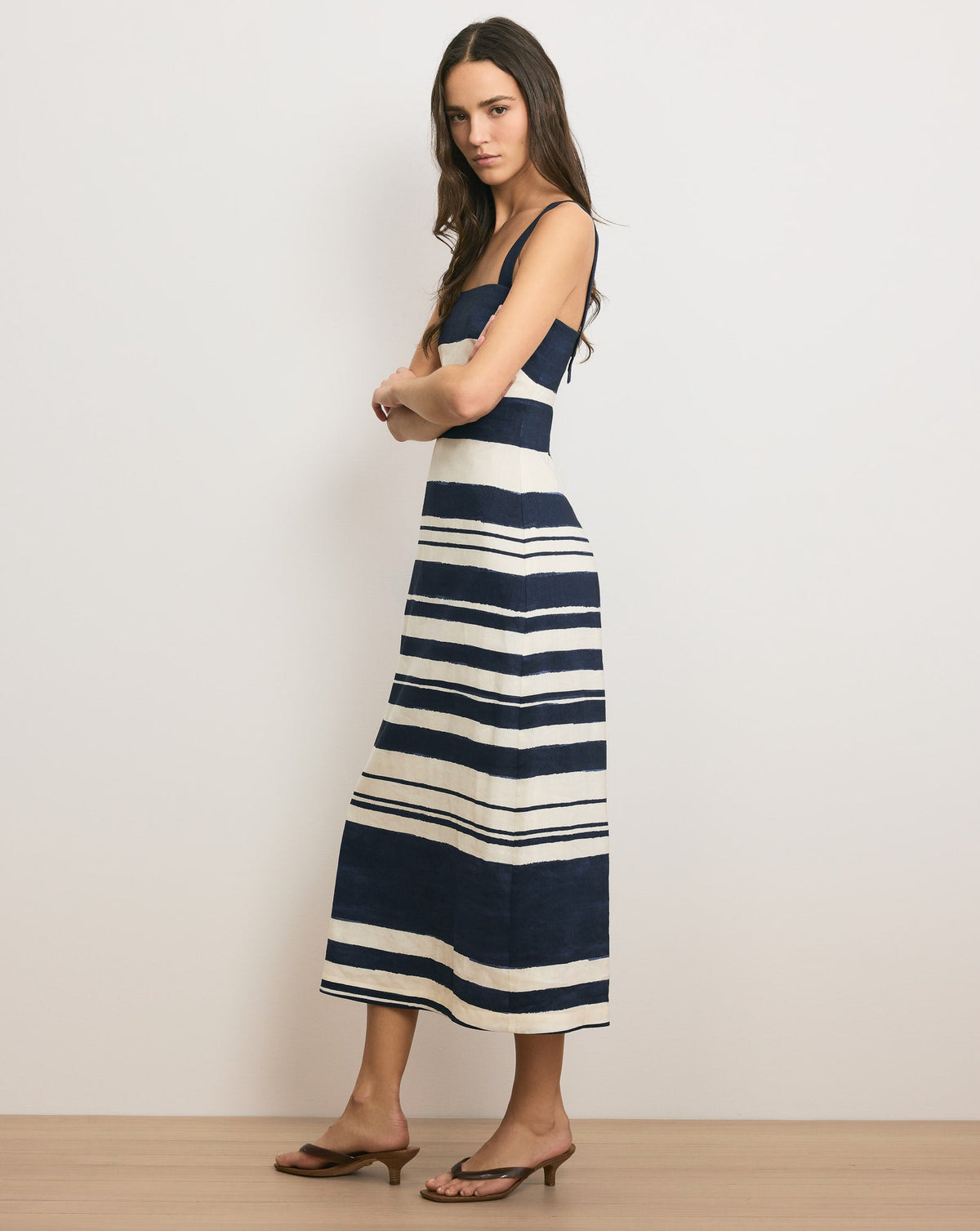Veronica Beard | Ella Striped Midi Dress in Navy & Dove Stripes Navy/Dove White