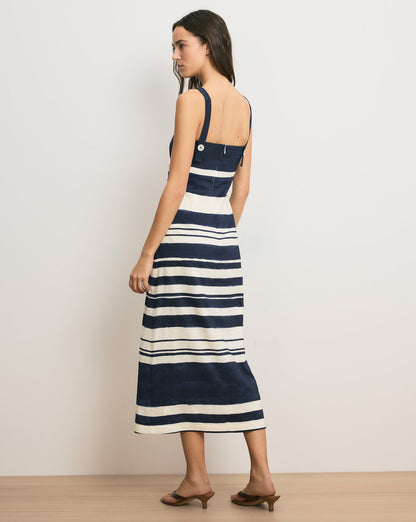 Veronica Beard | Ella Striped Midi Dress in Navy & Dove Stripes Navy/Dove White