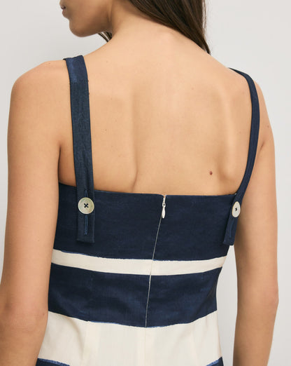 Veronica Beard | Ella Striped Midi Dress in Navy & Dove Stripes Navy/Dove White