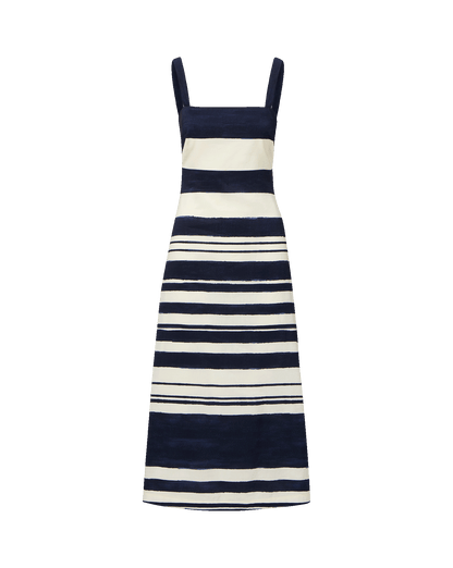Veronica Beard | Ella Striped Midi Dress in Navy & Dove Stripes Navy/Dove White