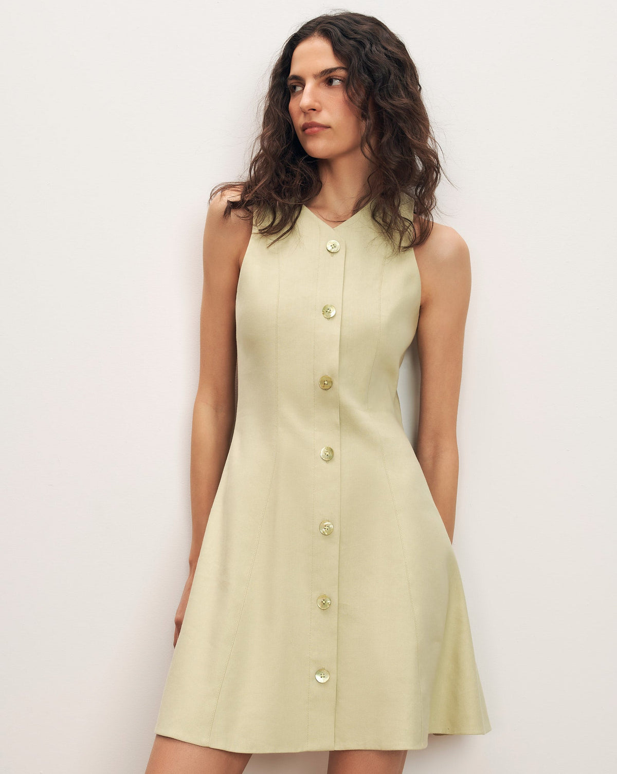 Veronica Beard | Steiner Button-Down Mini Dress in Pistachio Pistachio