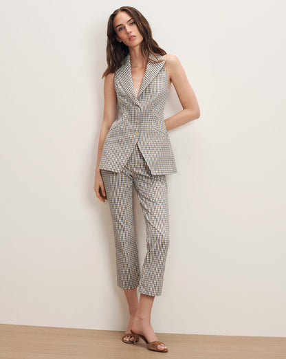Veronica Beard | Costa Gingham Vest in Acorn Multi Acorn Multi