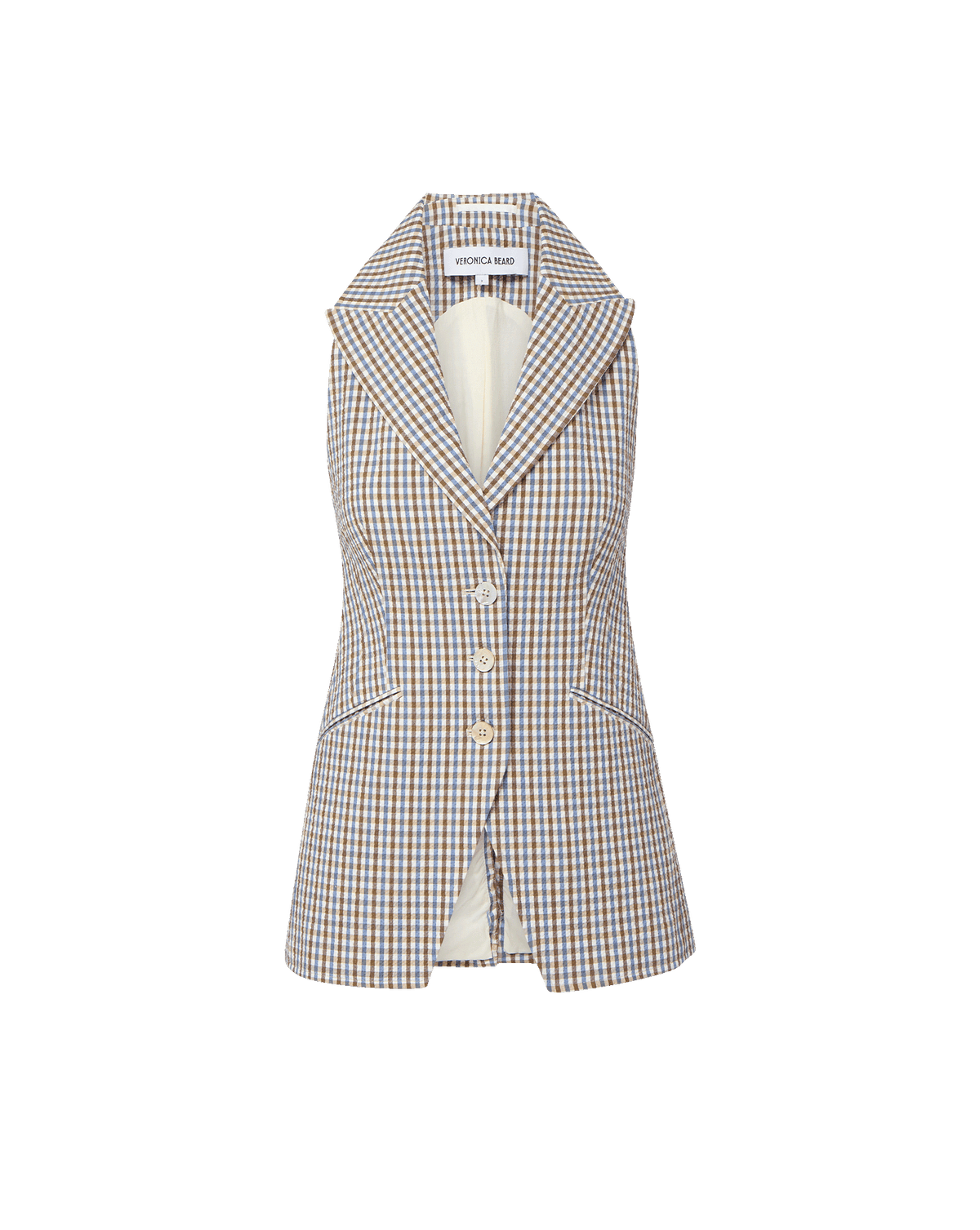 Veronica Beard | Costa Gingham Vest in Acorn Multi Acorn Multi