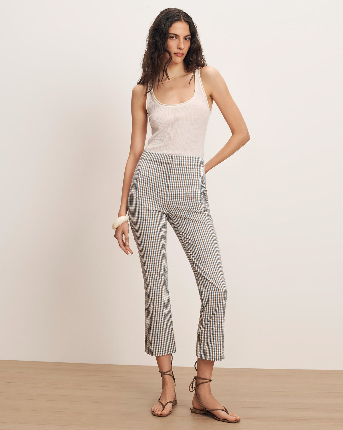 Veronica Beard | Arte Kick-Flare Pant in Blue & Brown Gingham Acorn Multi Acorn Multi