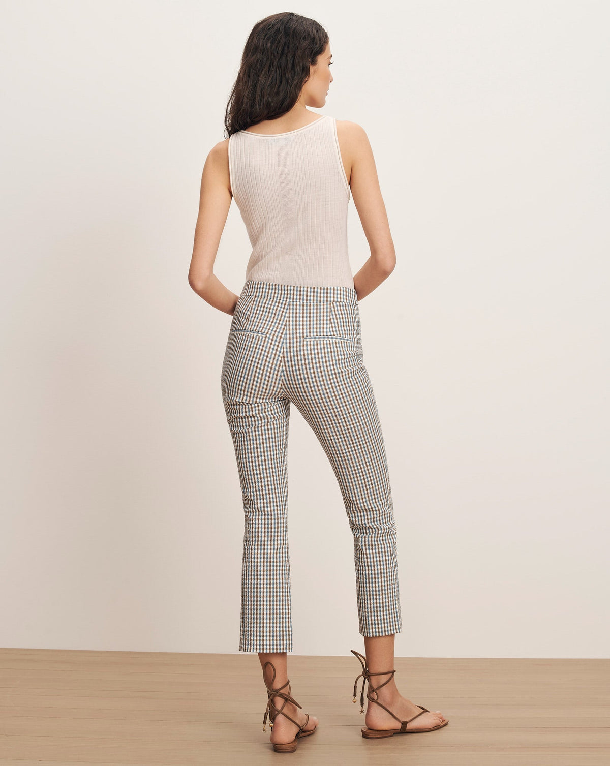 Veronica Beard | Arte Kick-Flare Pant in Blue & Brown Gingham Acorn Multi Acorn Multi