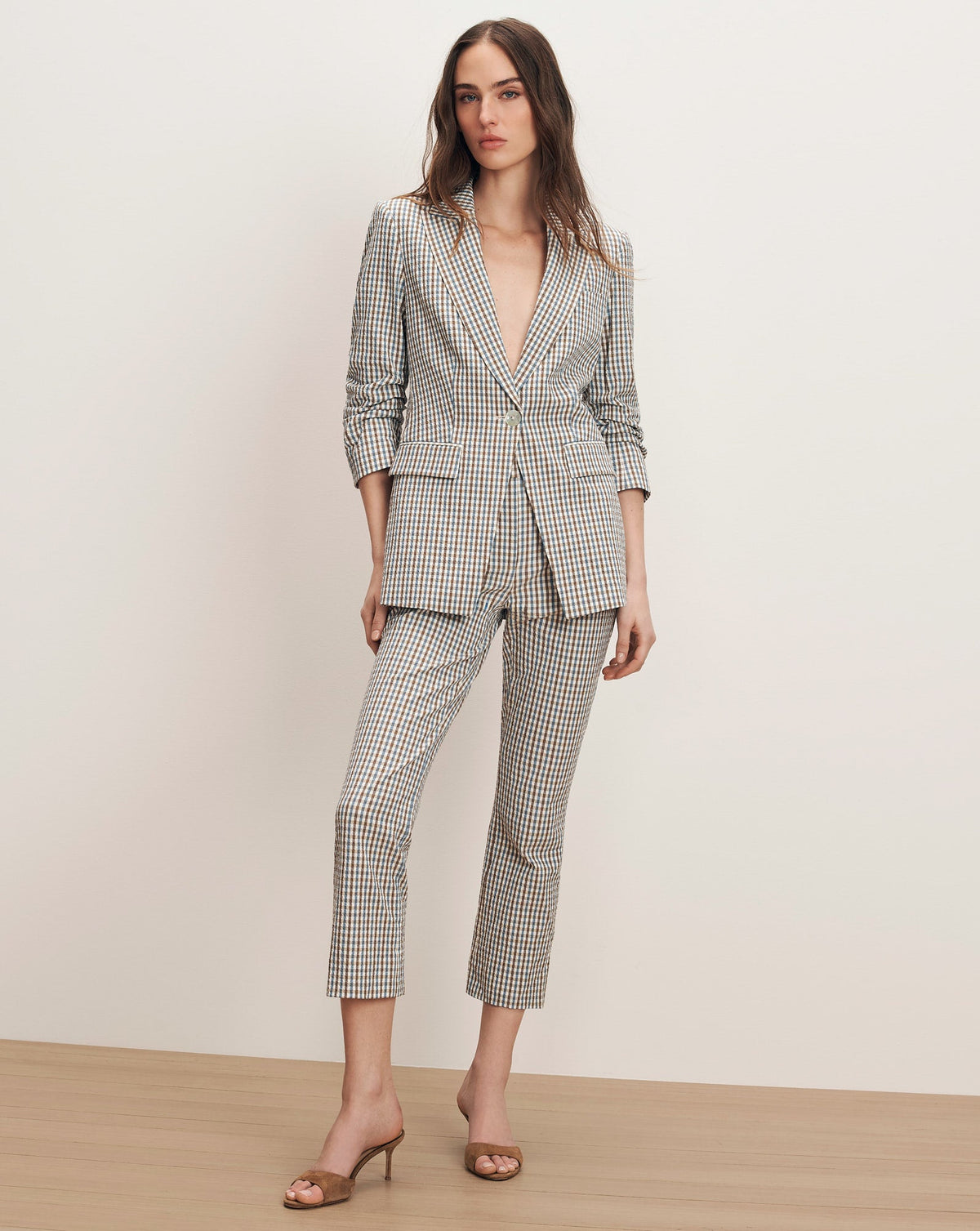 Veronica Beard | Arte Kick-Flare Pant in Blue & Brown Gingham Acorn Multi Acorn Multi