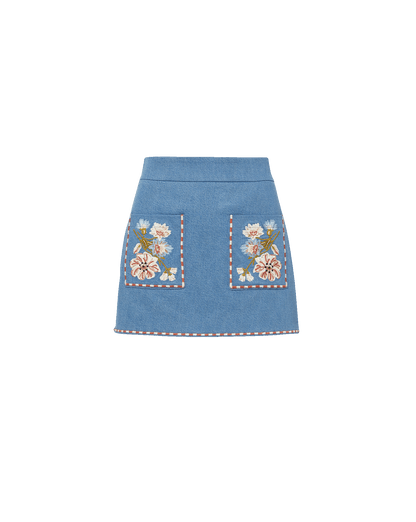 Veronica Beard | Pallas Floral Embroidered Mini Skirt in Blue Sea Glare Sea Glare