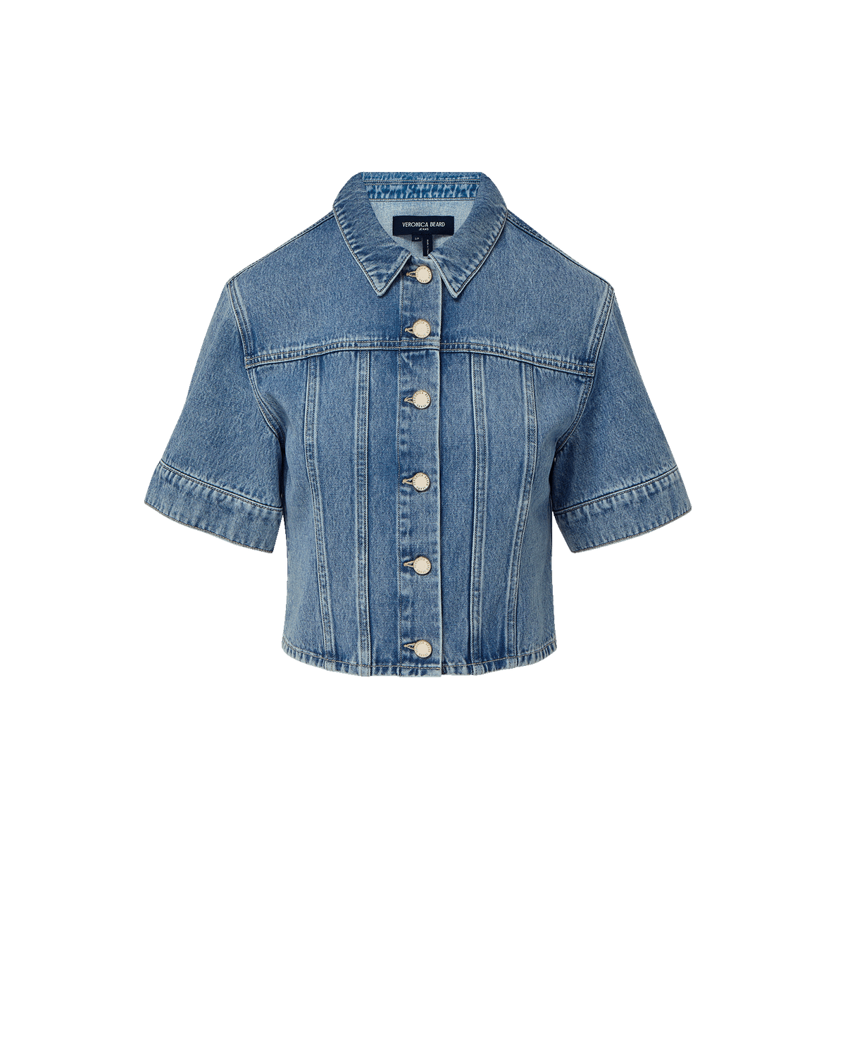 Veronica Beard | Malcom Cropped Denim Jacket in Medium Wash Silver Dust Silver Dust