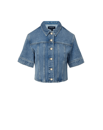 Veronica Beard | Malcom Cropped Denim Jacket in Medium Wash Silver Dust Silver Dust