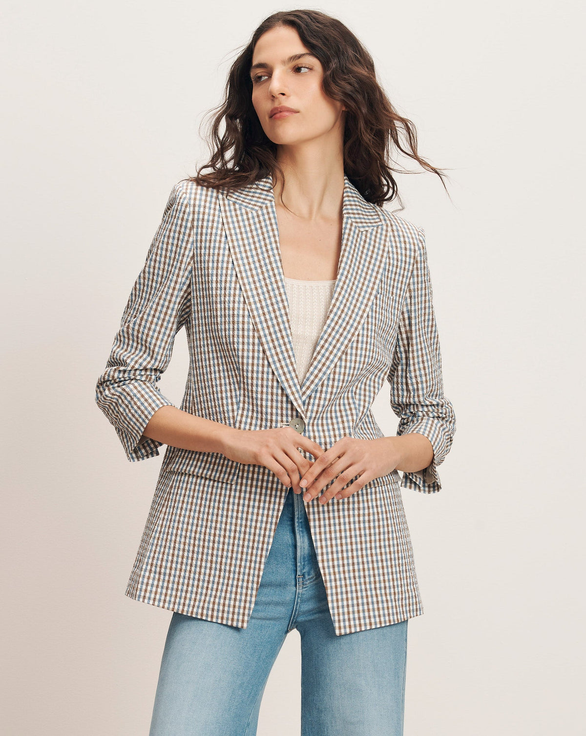 Veronica Beard | Clayton Gingham Dickey Jacket in Acorn Multi Acorn Multi