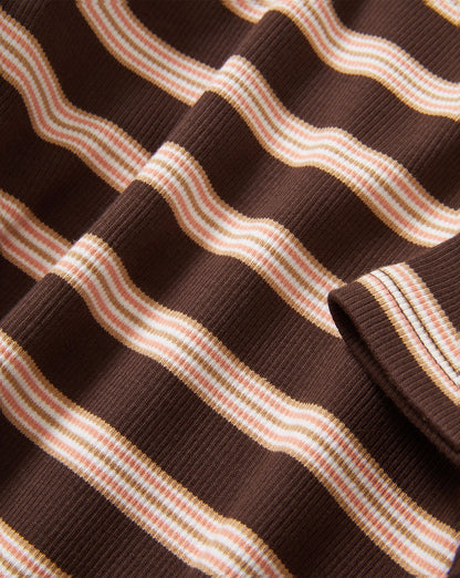 Veronica Beard | Pruitt Striped Ribbed T-Shirt in Brown Stripe Brown Stripe
