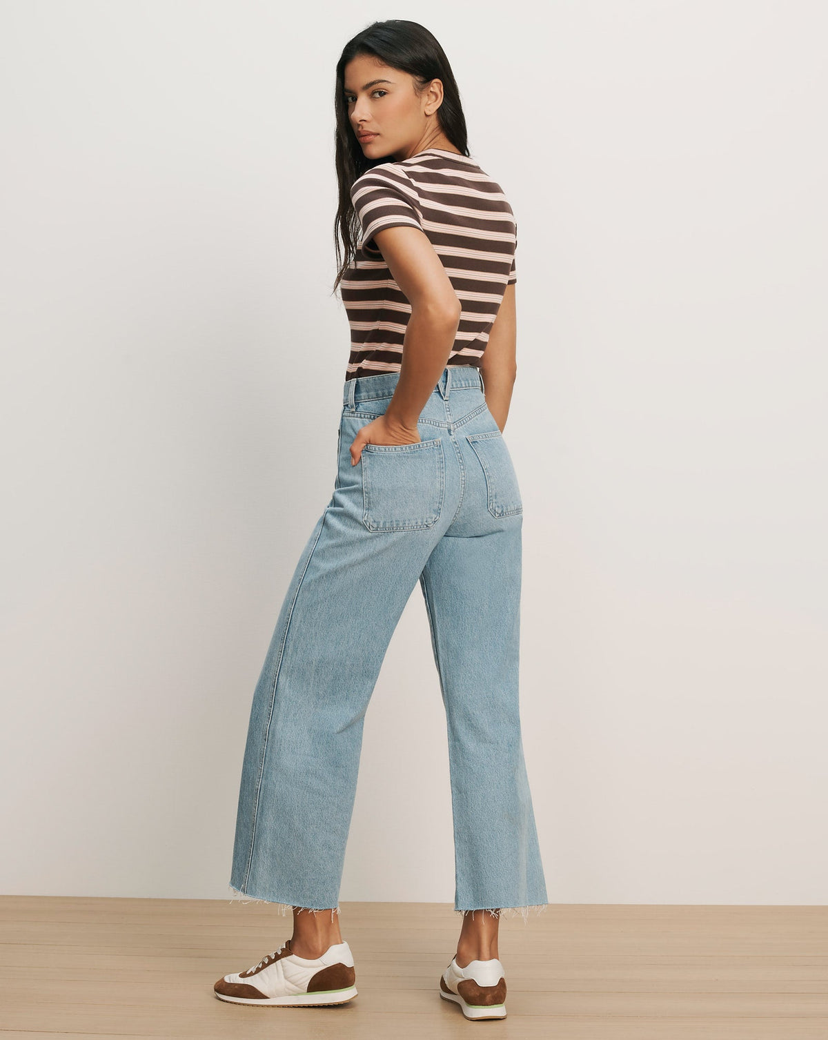Veronica Beard | Pruitt Striped Ribbed T-Shirt in Brown Stripe Brown Stripe