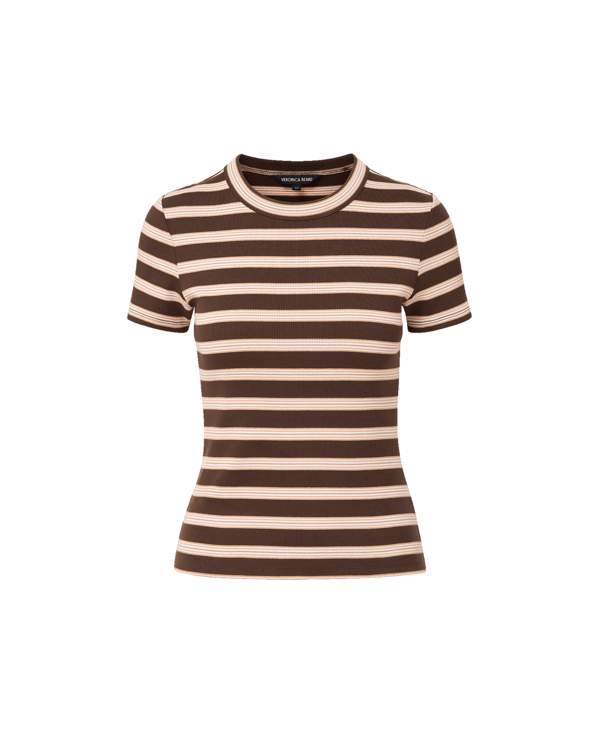 Veronica Beard | Pruitt Striped Ribbed T-Shirt in Brown Stripe Brown Stripe