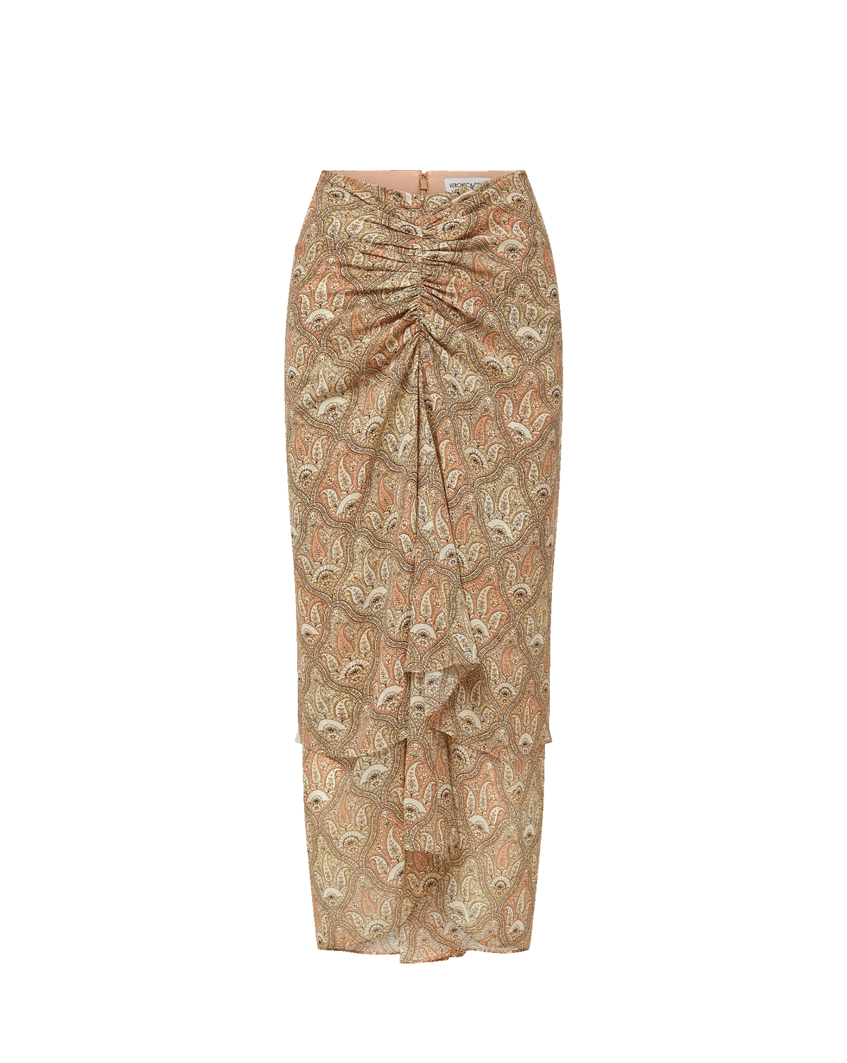 Veronica Beard | Sira Silk Midi Skirt in Stone Khaki Paisley Multi Stone Khaki Multi