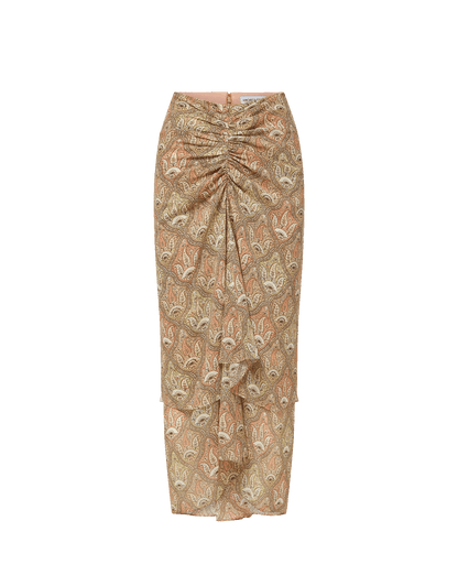 Veronica Beard | Sira Silk Midi Skirt in Stone Khaki Paisley Multi Stone Khaki Multi