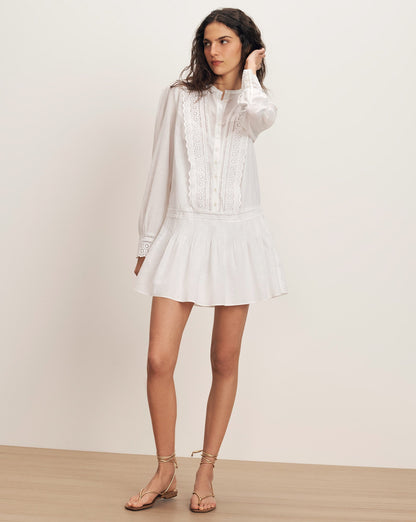 Veronica Beard | Marguerite Eyelet Mini Dress in White White