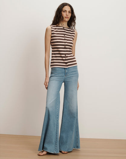 Veronica Beard | Uma Ribbed Vest in Brown Stripe Brown Stripe