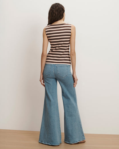 Veronica Beard | Uma Ribbed Vest in Brown Stripe Brown Stripe
