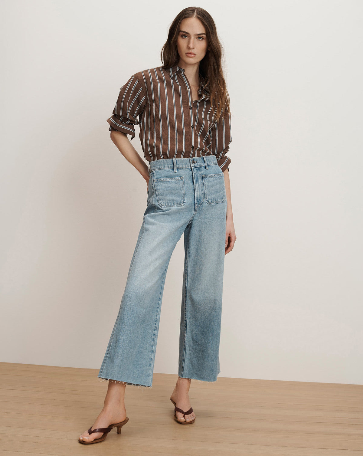 Veronica Beard | Taylor Cropped Patch-Pocket Wide-Leg Jean in Light Wash Big Splash Big Splash