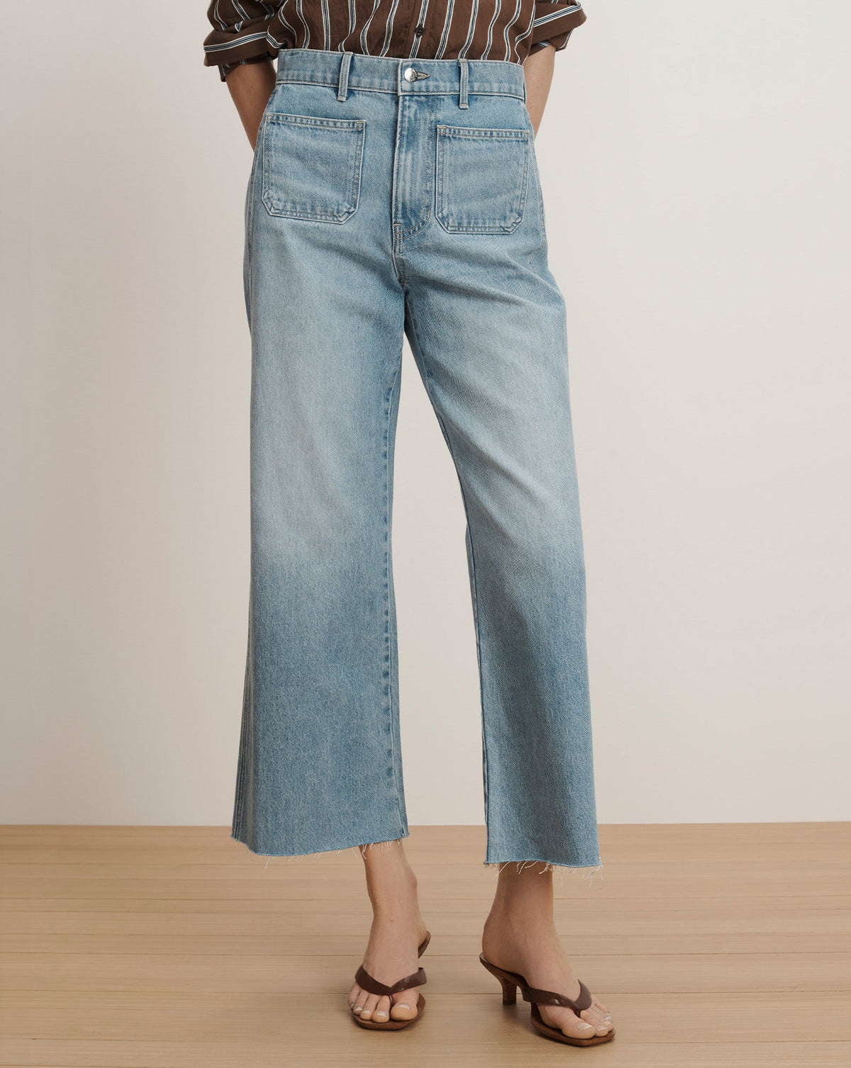 Veronica Beard | Taylor Cropped Patch-Pocket Wide-Leg Jean in Light Wash Big Splash Big Splash
