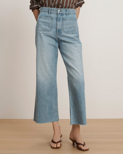 Veronica Beard | Taylor Cropped Patch-Pocket Wide-Leg Jean in Light Wash Big Splash Big Splash