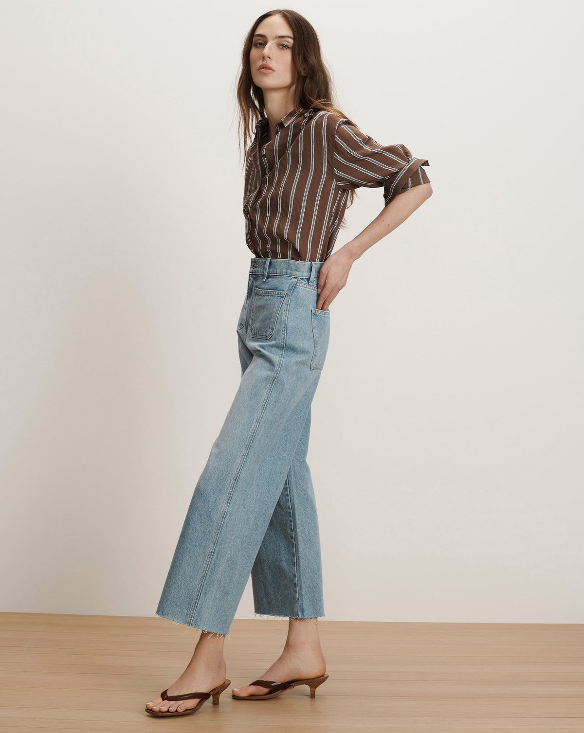 Veronica Beard | Taylor Cropped Patch-Pocket Wide-Leg Jean in Light Wash Big Splash Big Splash